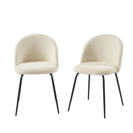 Lot de 2 chaises MISU tissu bouclette écrupieds métal noir