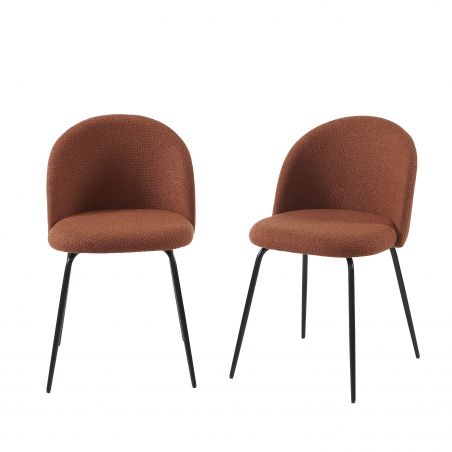 Lot de 2 chaises MISUtissu bouclette terracotta pieds métal noir