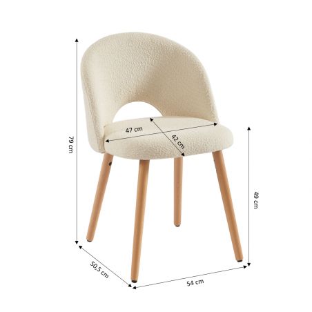 Lot de 2 chaises SIMONE tissu bouclette écrupieds hêtre massif