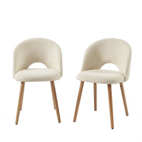 Lot de 2 chaises SIMONE tissu bouclette écrupieds hêtre massif