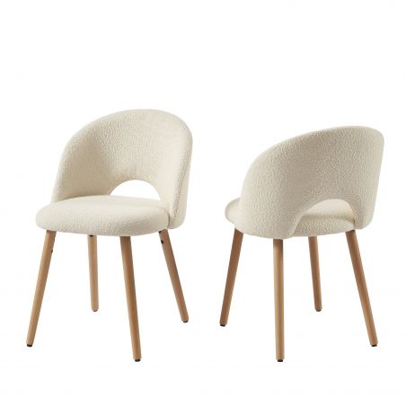 Lot de 2 chaises SIMONE tissu bouclette écrupieds hêtre massif