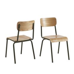 Lot de 2 chaises PANTONE vert olive et placage frêne pieds métal