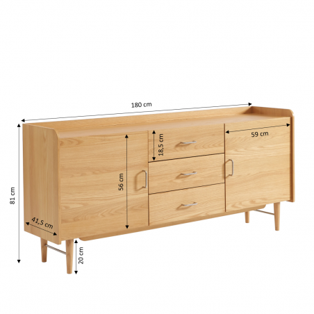 Buffet TWIGGY placage chêne 180cm