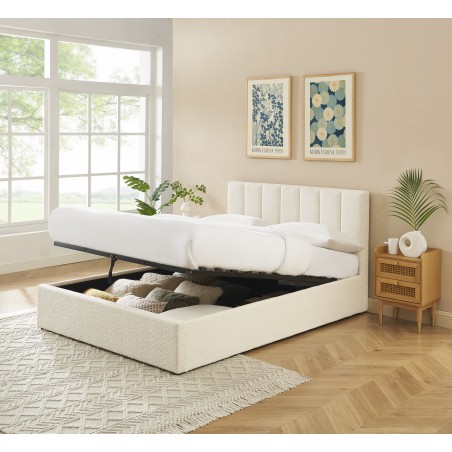 Lit coffre MARIUS en velours beige 140x190 cm