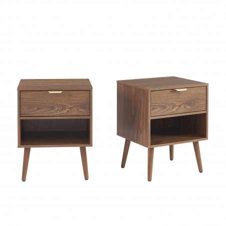 Lot de 2 tables de chevet JEANNE effet noyer 40cm