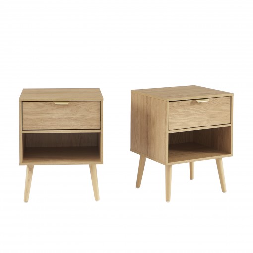 Lot de 2 tables de chevet JEANNE effet chêne 40cm