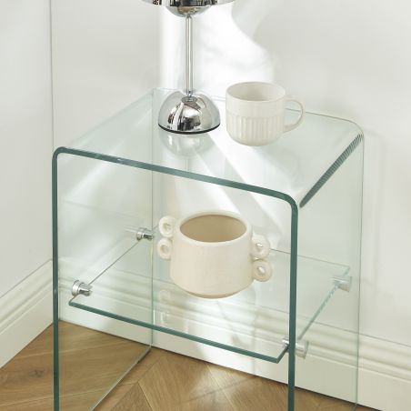 Table de chevet GINZA verre trempé transparent h50 cm