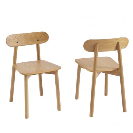 Lot de 2 chaises CELESTE chêne massifet pieds en placage chêne