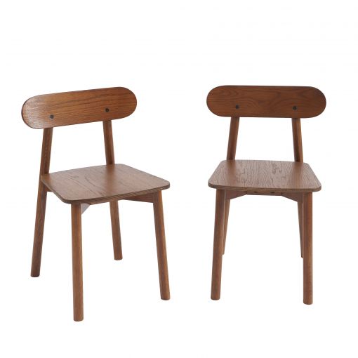 Lot de 2 chaises CELESTE chêne massif couleur noyeret pieds en placage chêne