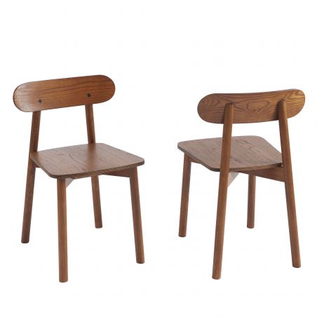 Lot de 2 chaises CELESTE chêne massif couleur noyeret pieds en placage chêne