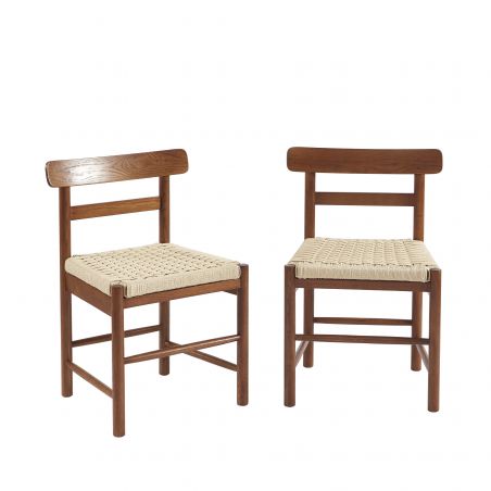 Lot de 2 chaises GIGI chêne massif couleur noyer et corde