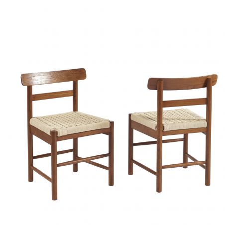 Lot de 2 chaises GIGI chêne massif couleur noyer et corde