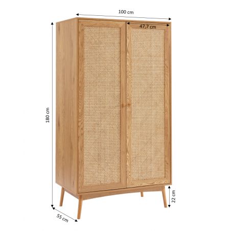 Armoire INES effet chêne et cannage rotin 2 portes