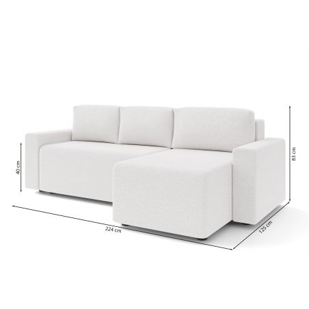 Canapé angle MAX convertible tissu bouclette blanc 4 places