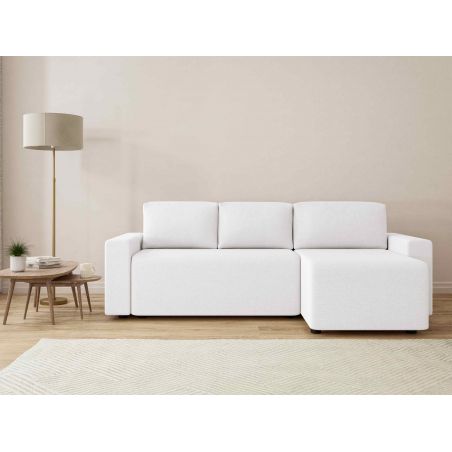 Canapé angle MAX convertible tissu bouclette blanc 4 places