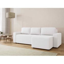 Canapé angle MAX convertible tissu bouclette blanc 4 places