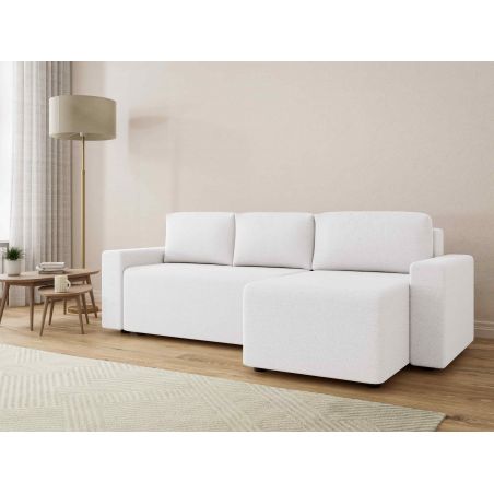 Canapé angle MAX convertible tissu bouclette blanc 4 places