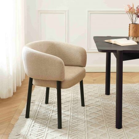 Fauteuil de table ABELIA velours beige et pieds métal noir