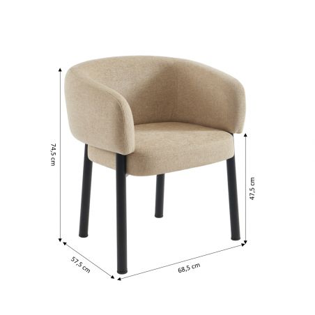 Fauteuil de table ABELIA velours beige et pieds métal noir