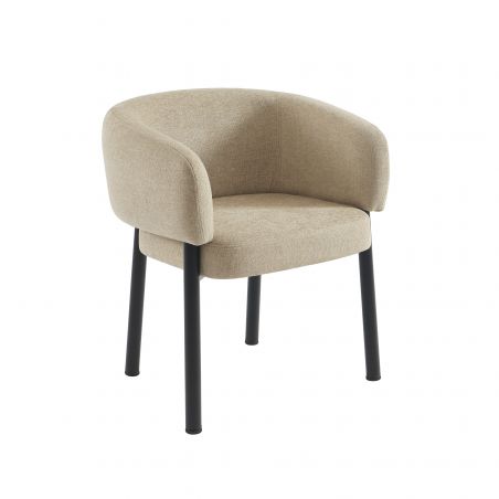 Fauteuil de table ABELIA velours beige et pieds métal noir