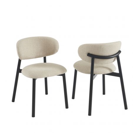 Lot de 2 chaises CIARA bouclette beige et pieds métal noir