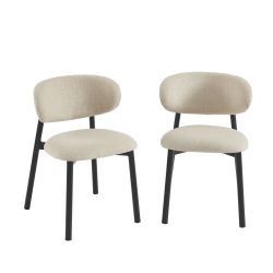 Lot de 2 chaises CIARA bouclette beige et pieds métal noir