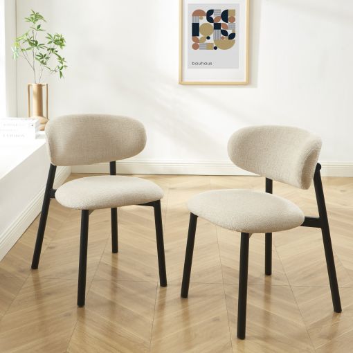 Lot de 2 chaises CIARA bouclette beige et pieds métal noir