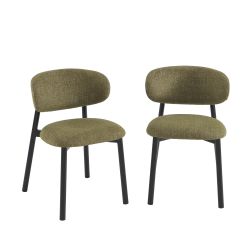 Lot de 2 chaises CIARA bouclette kaki et pieds métal noir