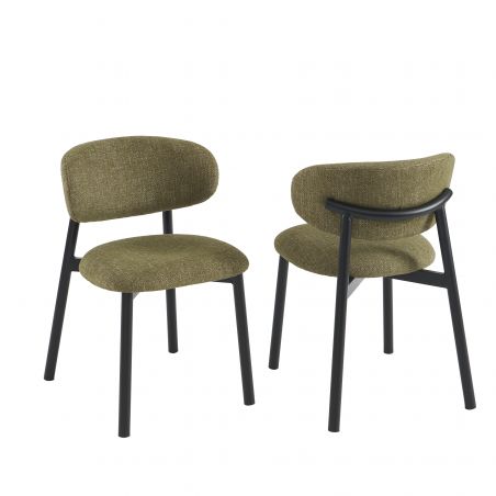 Lot de 2 chaises CIARA bouclette kaki et pieds métal noir