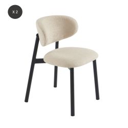 Lot de 2 chaises CIARA bouclette beige et pieds métal noir