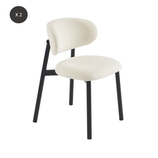 Lot de 2 chaises CIARA bouclette blanche et pieds métal noir