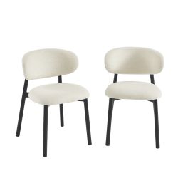 Lot de 2 chaises CIARA bouclette blanche et pieds métal noir