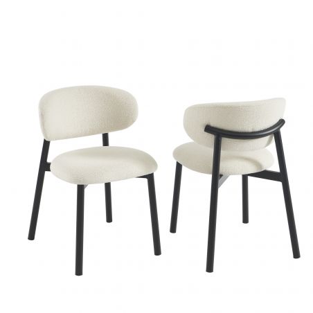 Lot de 2 chaises CIARA bouclette blanche et pieds métal noir