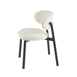 Lot de 2 chaises CIARA bouclette blanche et pieds métal noir