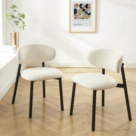 Lot de 2 chaises CIARA bouclette blanche et pieds métal noir