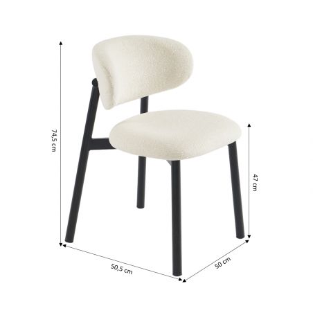 Lot de 2 chaises CIARA bouclette blanche et pieds métal noir