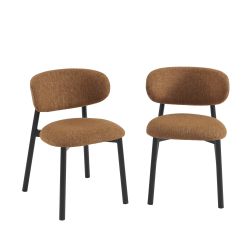 Lot de 2 chaises CIARA bouclette terracotta et pieds métal noir