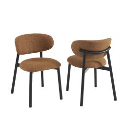 Lot de 2 chaises CIARA bouclette terracotta et pieds métal noir