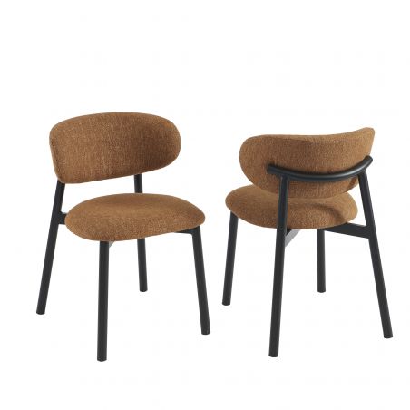 Lot de 2 chaises CIARA bouclette terracotta et pieds métal noir