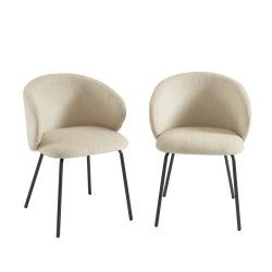 Lot de 2 chaises CASSIE tissu chenille beige et pieds métal noir