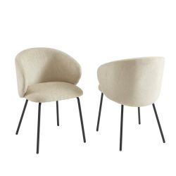 Lot de 2 chaises CASSIE tissu chenille beige et pieds métal noir