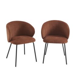 Lot de 2 chaises CASSIE tissu chenille terracotta et pieds métal noir