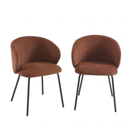 Lot de 2 chaises CASSIE tissu chenille terracotta et pieds métal noir