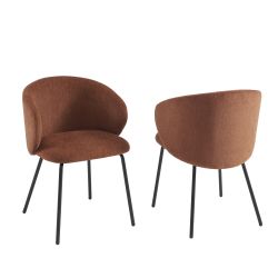 Lot de 2 chaises CASSIE tissu chenille terracotta et pieds métal noir