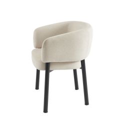 Fauteuil de table ABELIA velours blanc et pieds métal noir