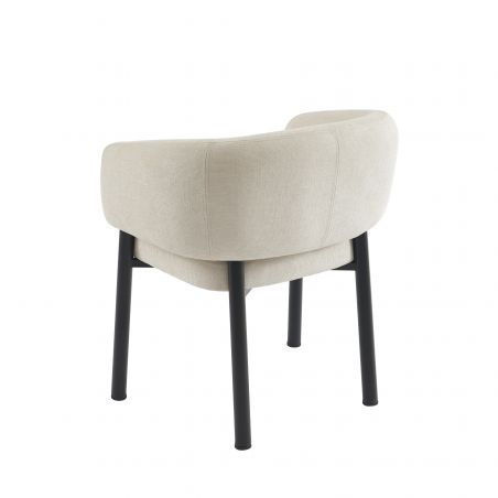 Fauteuil de table ABELIA velours blanc et pieds métal noir