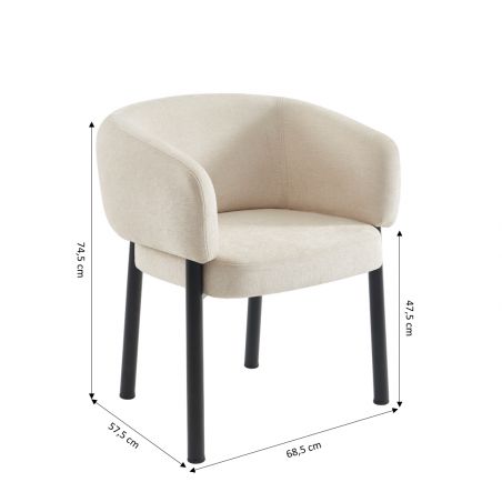 Fauteuil de table ABELIA velours blanc et pieds métal noir