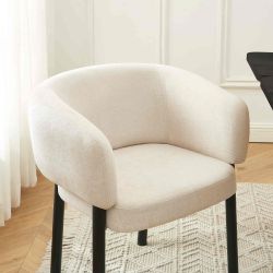 Fauteuil de table ABELIA velours blanc et pieds métal noir