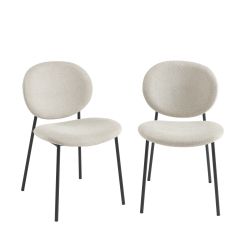 Lot de 2 chaises BETTY bouclette beige et pieds métal noir