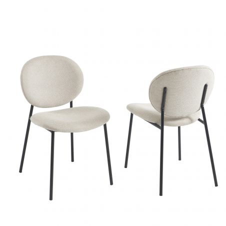 Lot de 2 chaises BETTY bouclette beige et pieds métal noir